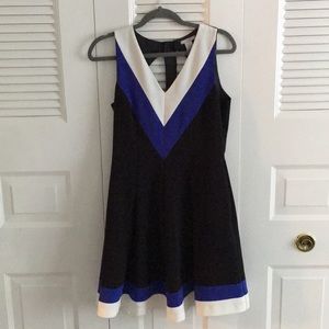 Black White Blue V neck Skater Dress H&M size 12